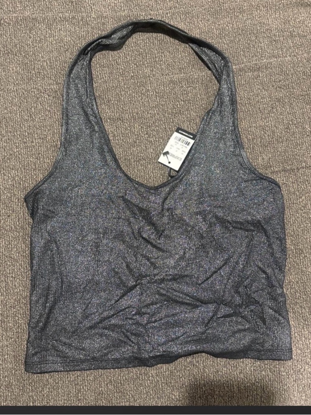 New Express Metallic Black halter Tank Top - Picture 2 of 7